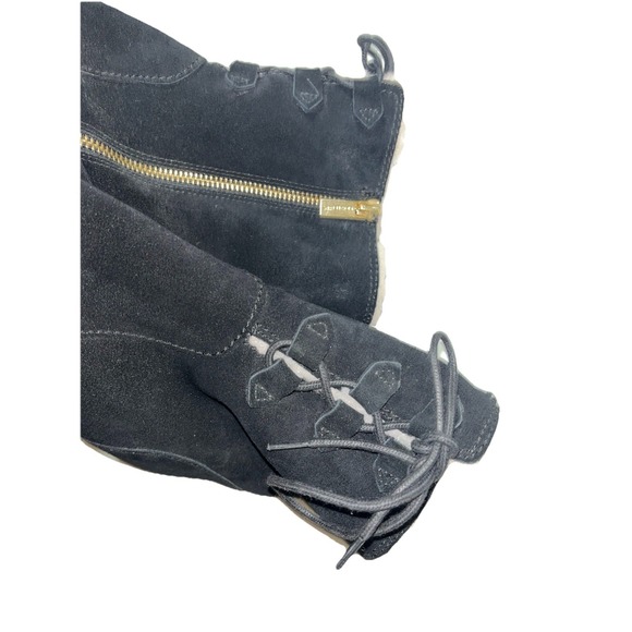 Michael Kors Rory Black Suede Wedge Boots size 8 1/2M Zip And Lace formal MK - Picture 8 of 9